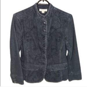 Coldwater Creek Dark Blue Denim Button-Down Shirt Jacket | EUC | Embroidered